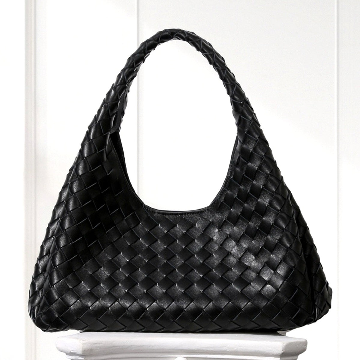 Sonja Woven Tote in Black, front view