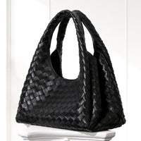 Sonja Woven Tote in Black, angled view