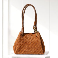 Ilsa Woven Shoulder Bag in Caramel, front view
