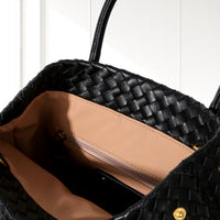 Ingrid Woven Bucket Bag in Black, interior view