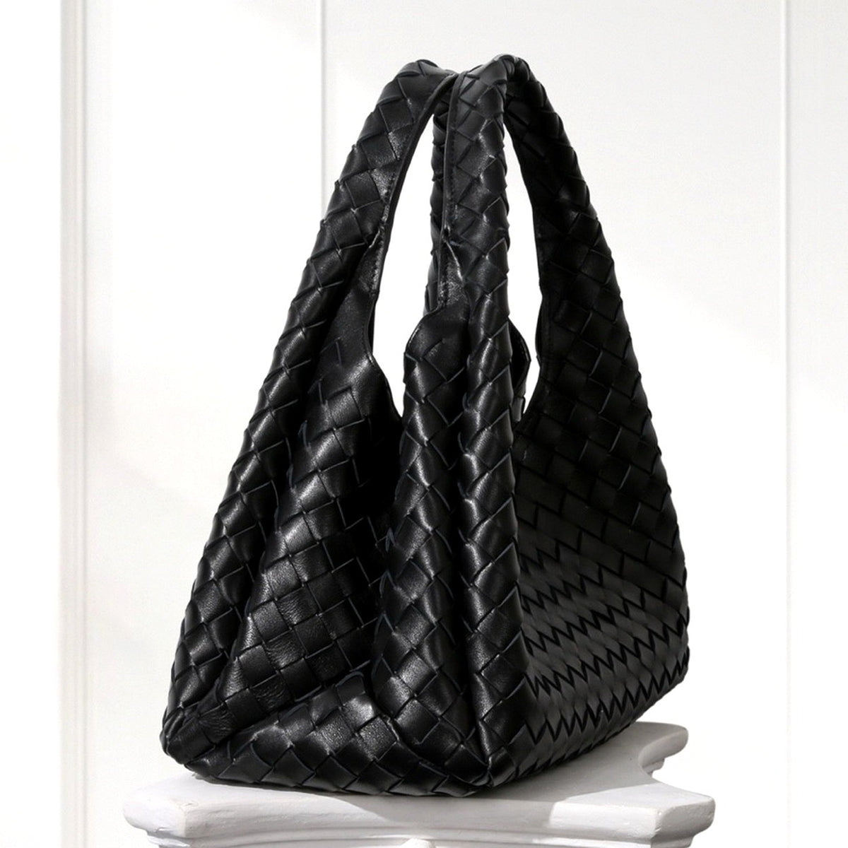 Sonja Woven Tote in Black, side view
