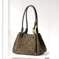 Ilsa Woven Shoulder Bag in Olive, front view