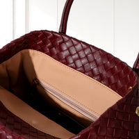 Ingrid Woven Bucket Bag in Burgundy, interior view