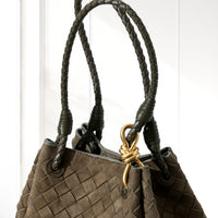 Ilsa Woven Shoulder Bag in Olive, handle detail