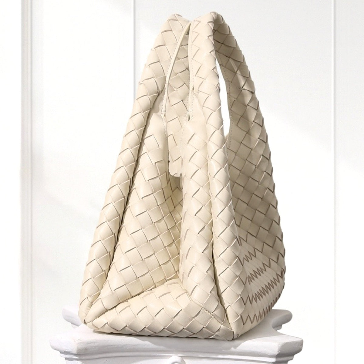Sonja Woven Tote in Cream, side view
