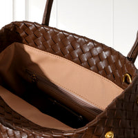 Ingrid Woven Bucket Bag in Brown, interior view