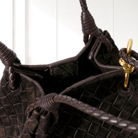 Ilsa Woven Shoulder Bag in Dark Brown, interior view