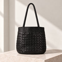 Alba Woven Bucket Tote in Black, front view