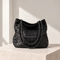 Alba Woven Bucket Tote in Black, relaxed view