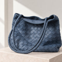 Alba Woven Bucket Tote in Blue, relaxed view