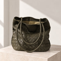 Alba Woven Bucket Tote in Olive, relaxed view