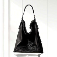 Eira Woven Hobo Bag in Black, front view