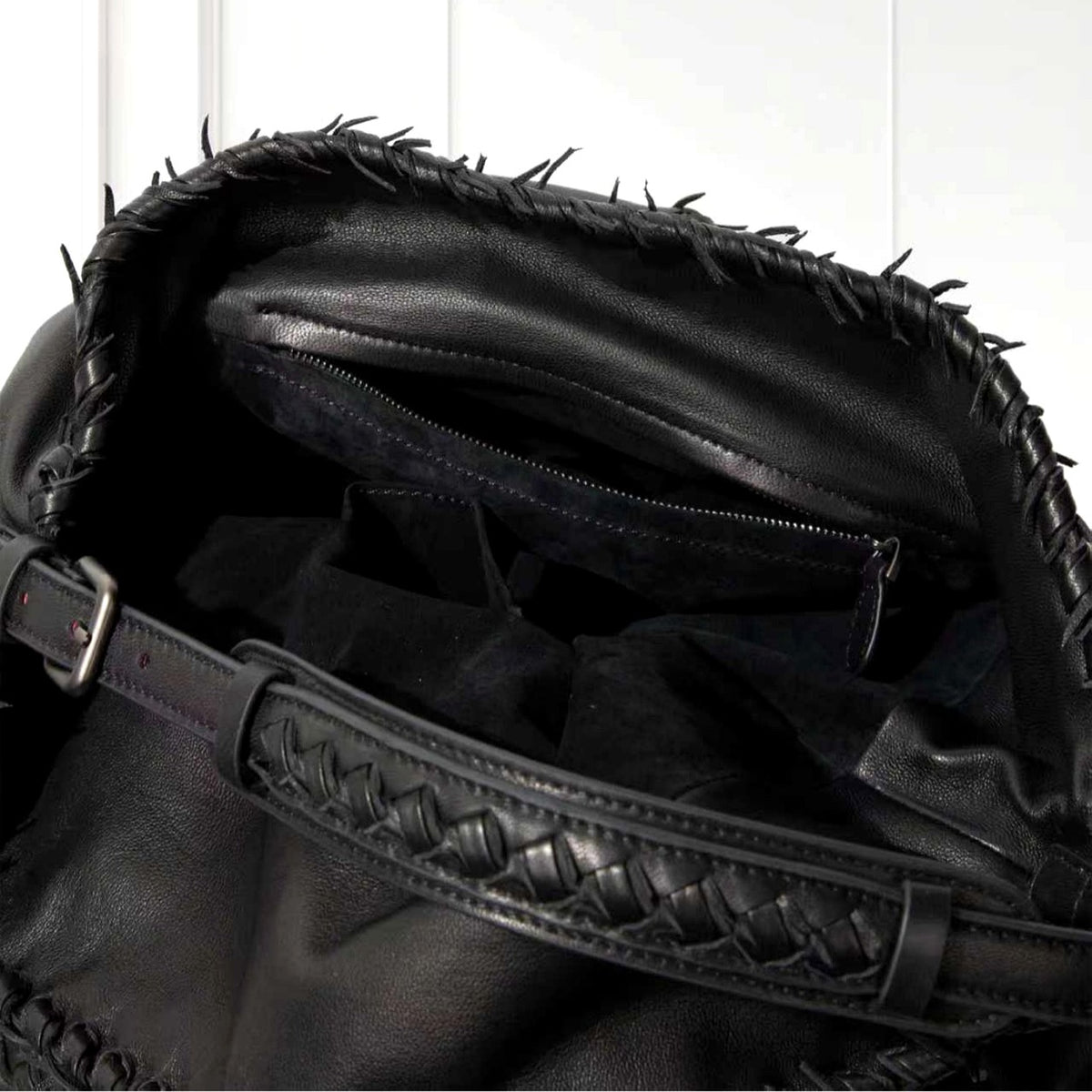 Eira Woven Hobo Bag in Black, interior view