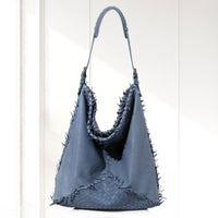 Eira Woven Hobo Bag in Dusty Blue, front view