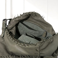 Eira Woven Hobo Bag in Olive, interior view