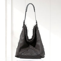 Eira Woven Hobo Bag in Dark Gray, front view