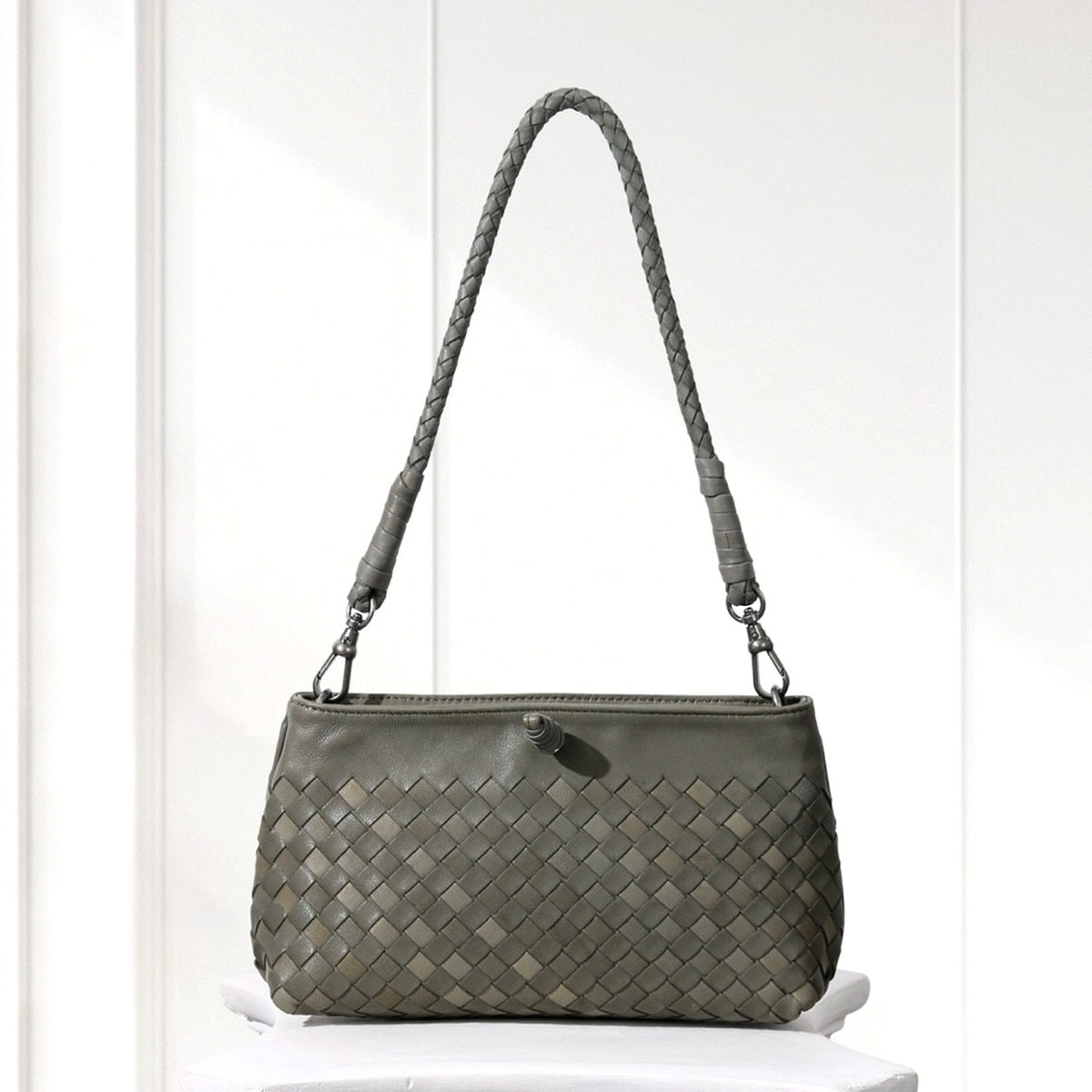 Elin Woven Crossbody Bag in Sage, front view