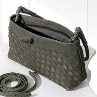 Elin Woven Crossbody Bag in Sage, angled view