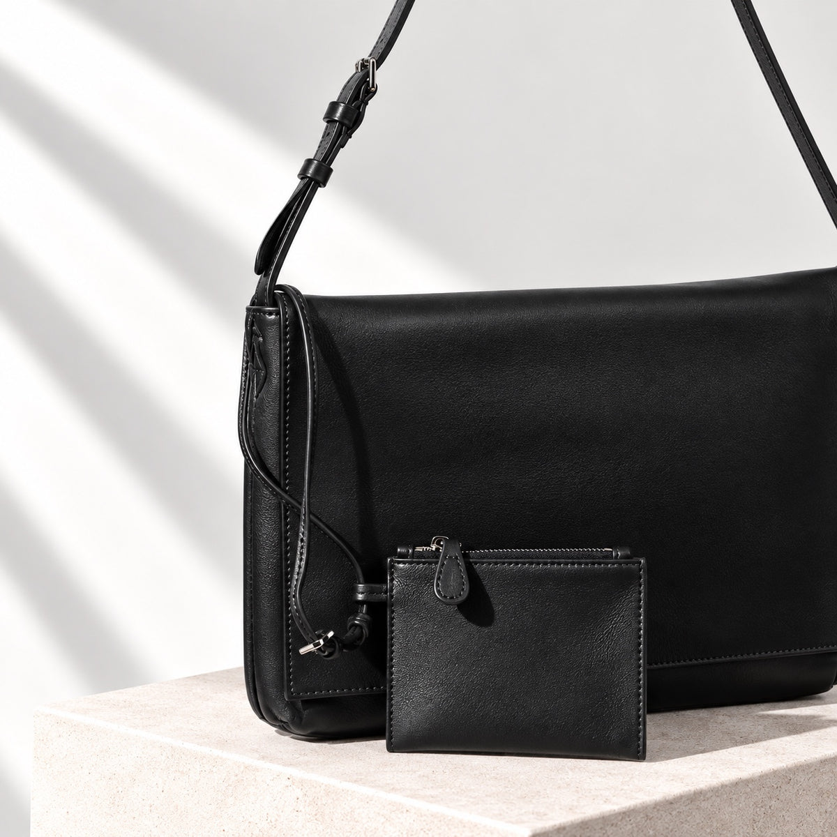 Signe Flap Bag in Black, close-up detail