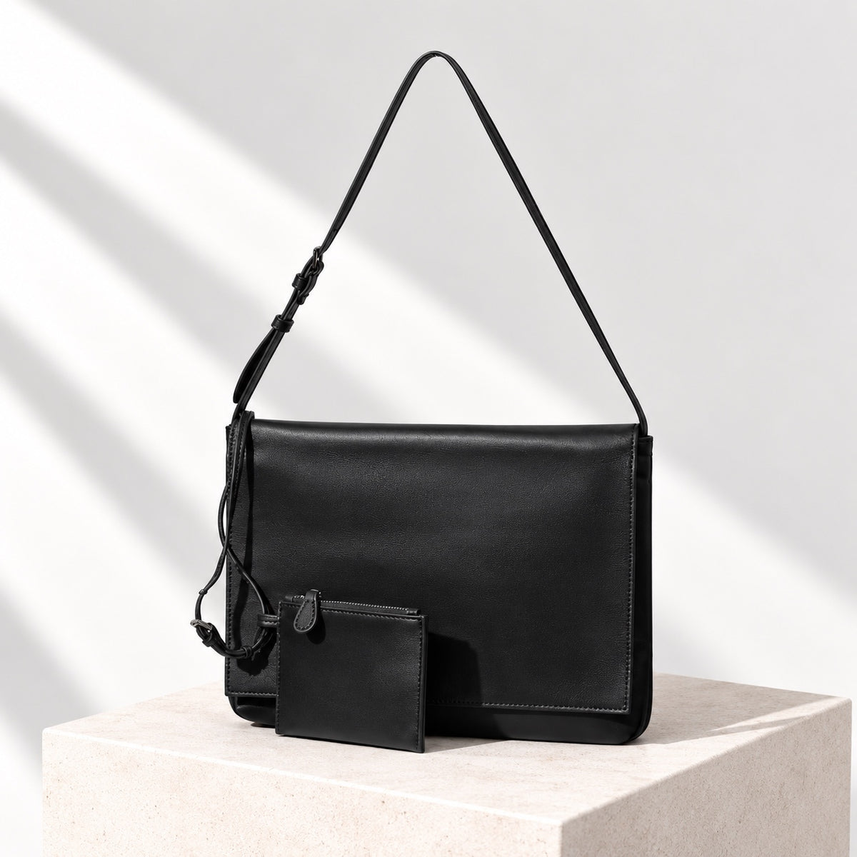 Signe Flap Bag in Black, pouch detail