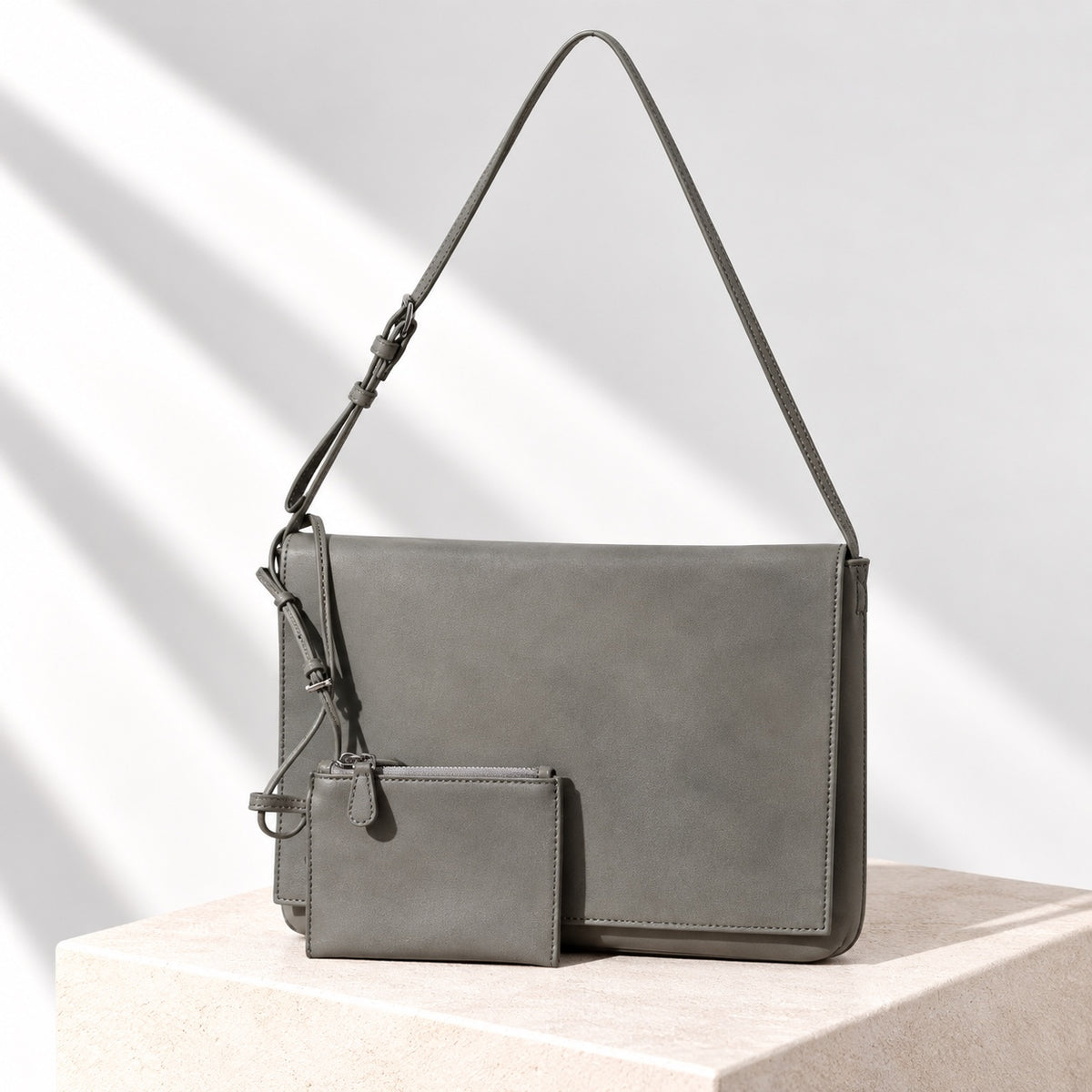 Signe Flap Bag in Moss Green, pouch detail
