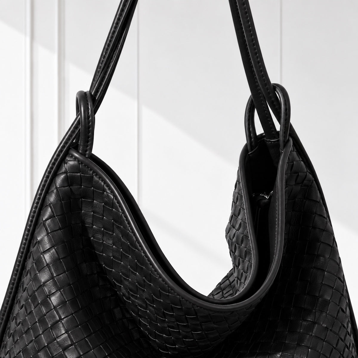 Runa Woven Hobo Bag in Black, woven detail