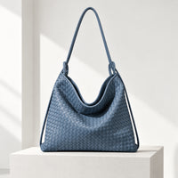 Runa Woven Hobo Bag in Haze Blue, front view