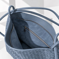 Runa Woven Hobo Bag in Haze Blue, interior view