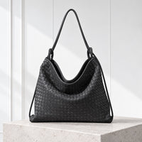 Runa Woven Hobo Bag in Dark Gray, front view