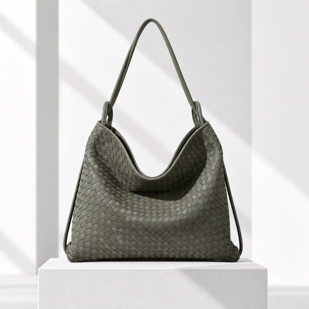 Runa Woven Hobo Bag in Green, front view