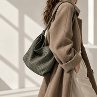 Runa Woven Hobo Bag in Green, on model