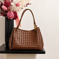 Wren Woven Tote in Brown, front view