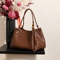 Wren Woven Tote in Brown, three-quarter view