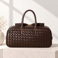 Greta Boston Bag in Dark Brown, front view