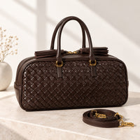 Greta Boston Bag in Dark Brown, with shoulder strap