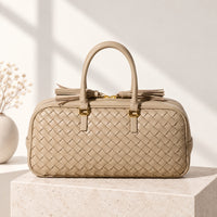 Greta Boston Bag in Beige, front view