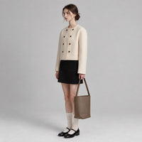 Taupe Aya Bucket Bag, carried on model