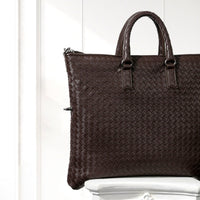 Mette Woven Tote in Dark Brown, side view