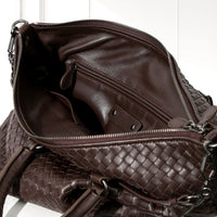 Mette Woven Tote in Dark Brown, interior view