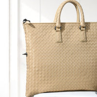 Mette Woven Tote in Beige, side view