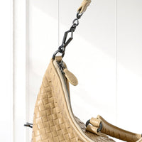 Mette Woven Tote in Beige, shoulder strap clasp detail