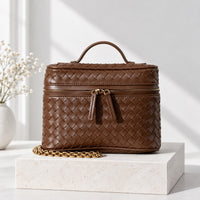 Vera Vanity Bag in Hazelnut, open zipper detail