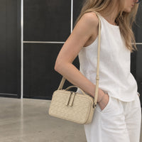 Nola Camera Bag in Cream, on model