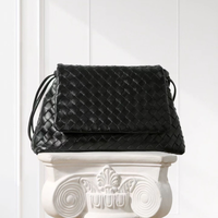Liv Woven Foldover Bag in Black, front view