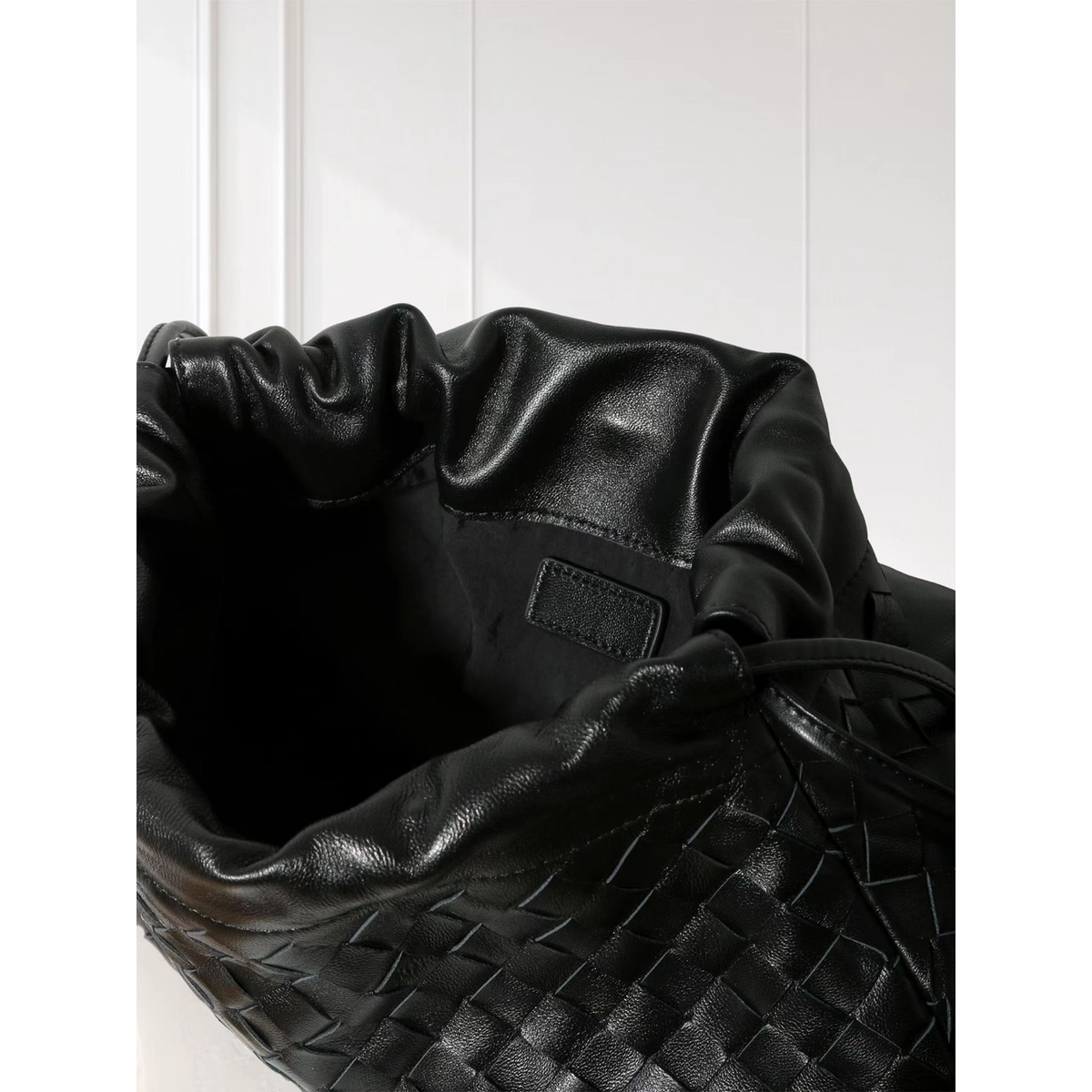 Liv Woven Foldover Bag in Black, interior detail