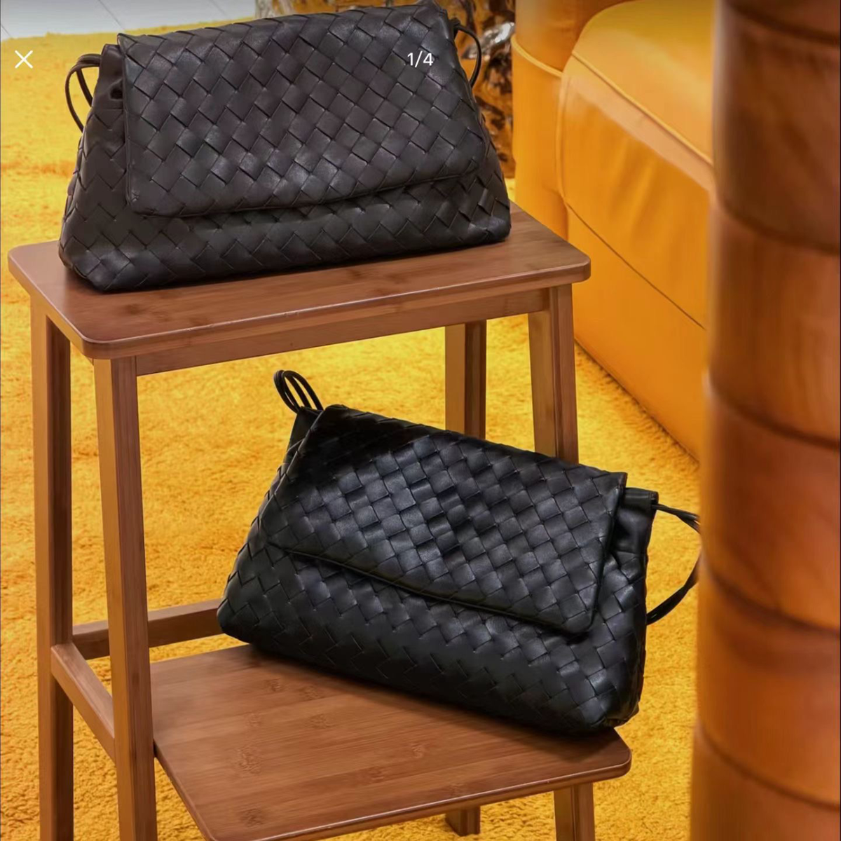 Liv Woven Foldover Bag in Black, lifestyle view