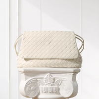 Liv Woven Foldover Bag in Ivory, front view