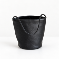 Cleo Smooth Bucket Bag in Black, front view