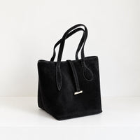 Selma Compact Tote in Black, angled studio view