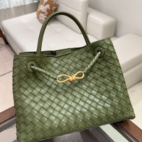 Maren Woven City Tote in Olive, angled view